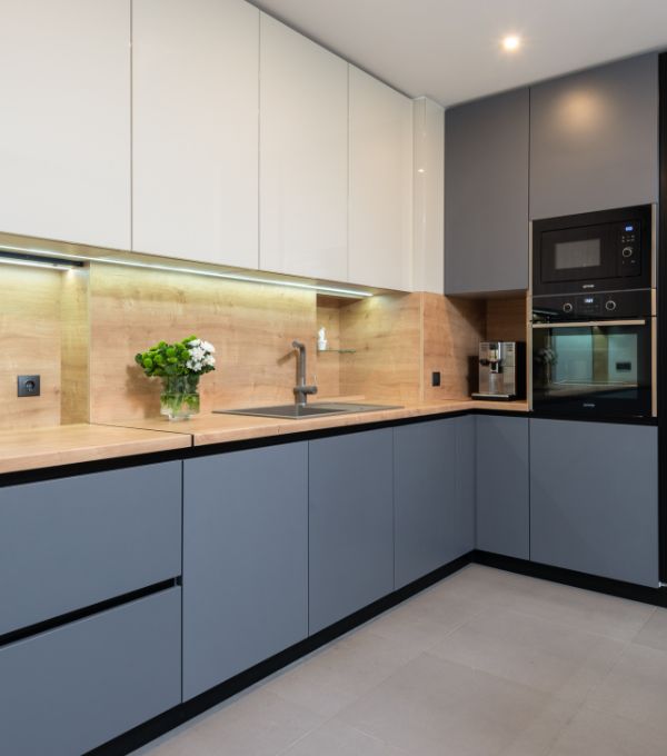 11 white and blue kitchen