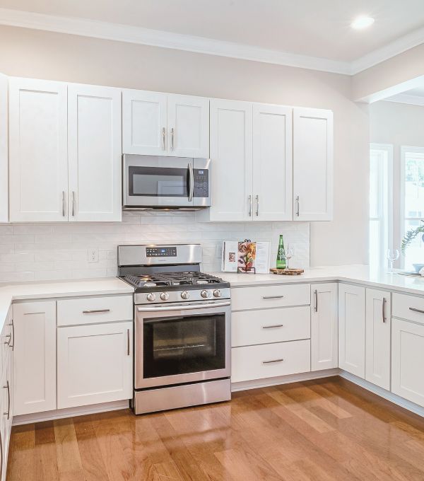 4 white cabinets